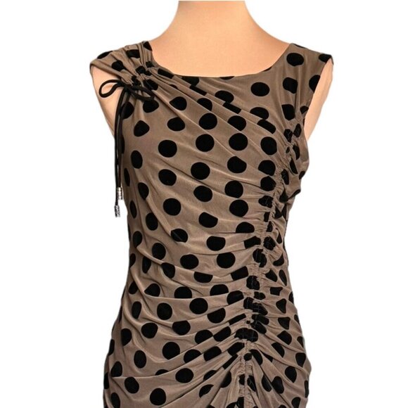 NWT Eva Franco Polkadot Sheath Dress Sz.M Brown Sleeveless Career Cocktail - Picture 2 of 13